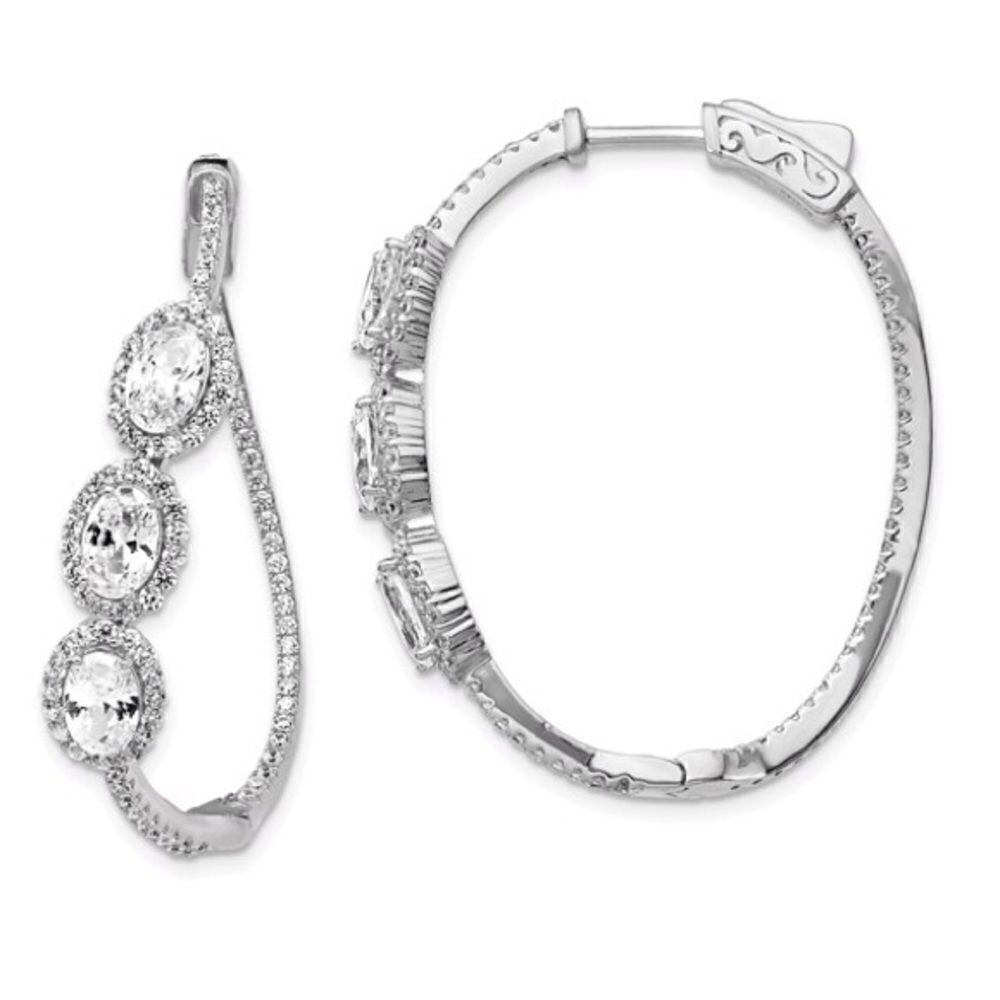 Sterling Silver CZ Oval Halo Twisted Earrings